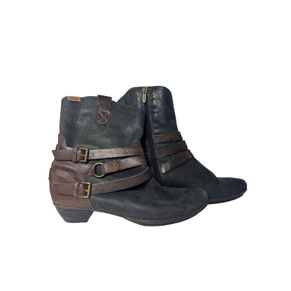 Pikolinos Women Black Brown Leather Multi Strap Buckle Ankle Boots Size 40